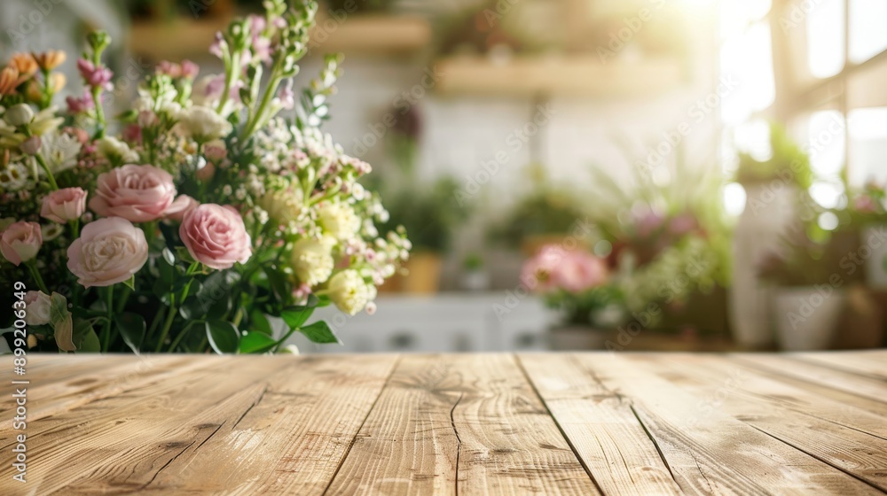 Beautiful Pink and White Flower Bouquet on Wooden Table Beautiful Pink and White Flower Bouquet on Wooden Table