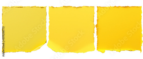 pack of three yellow ripped sheet edge on transparent background