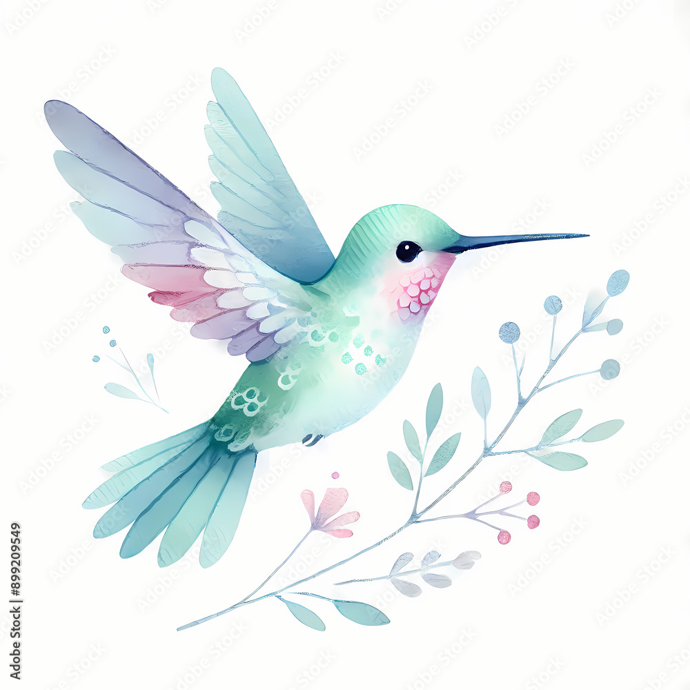 Fototapeta premium humming bird watercolor illustration isolated on white background 