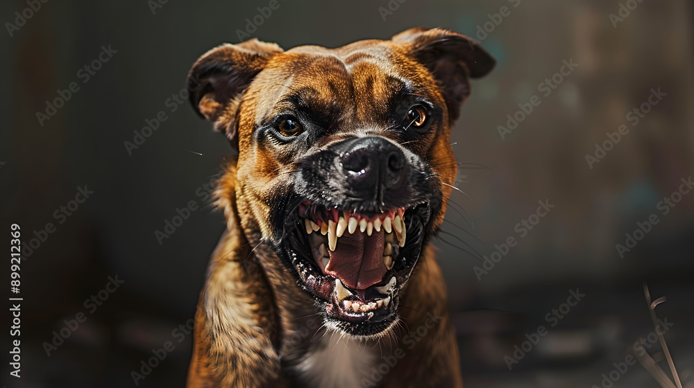 Obraz premium Angry dog snarling at the camera. Aggressive dog shows dangerous teeth.&nbsp;