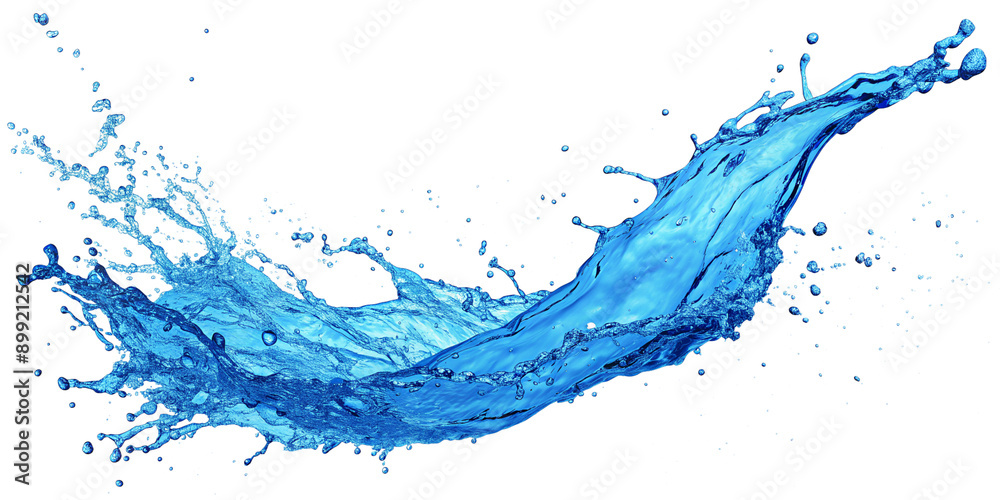 Bluewater swirls splash on a white background, an abstract liquid wave flowing in motion on a transparent background.