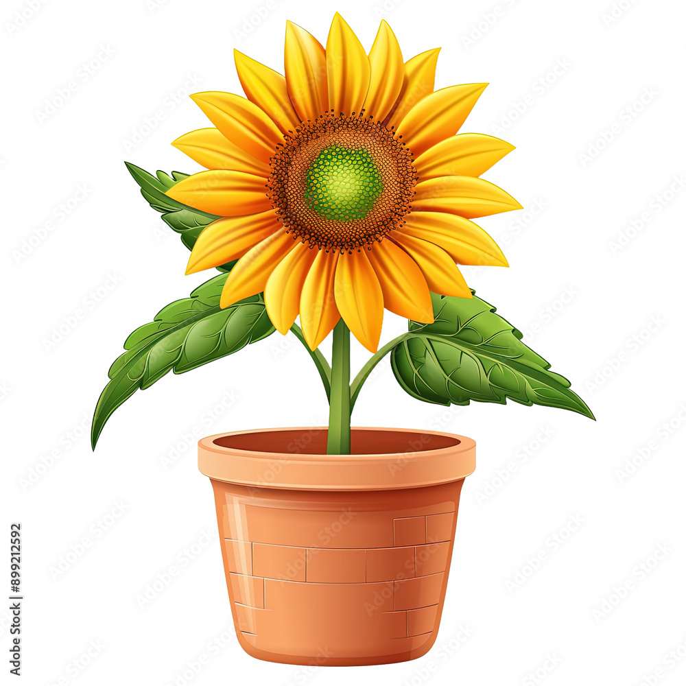 Obraz premium Icon illustration of a sunflower plant in a clay
