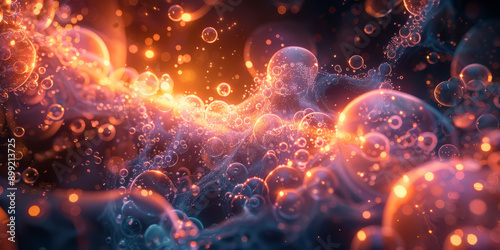 A free radical explores a vast universe of potential connections. Artistical representation of a chemical reaction.generative ai