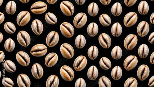 Seamless pattern with cowrie shells on black background , cowrie shells, pattern, seamless, black background, ocean, marine, sea