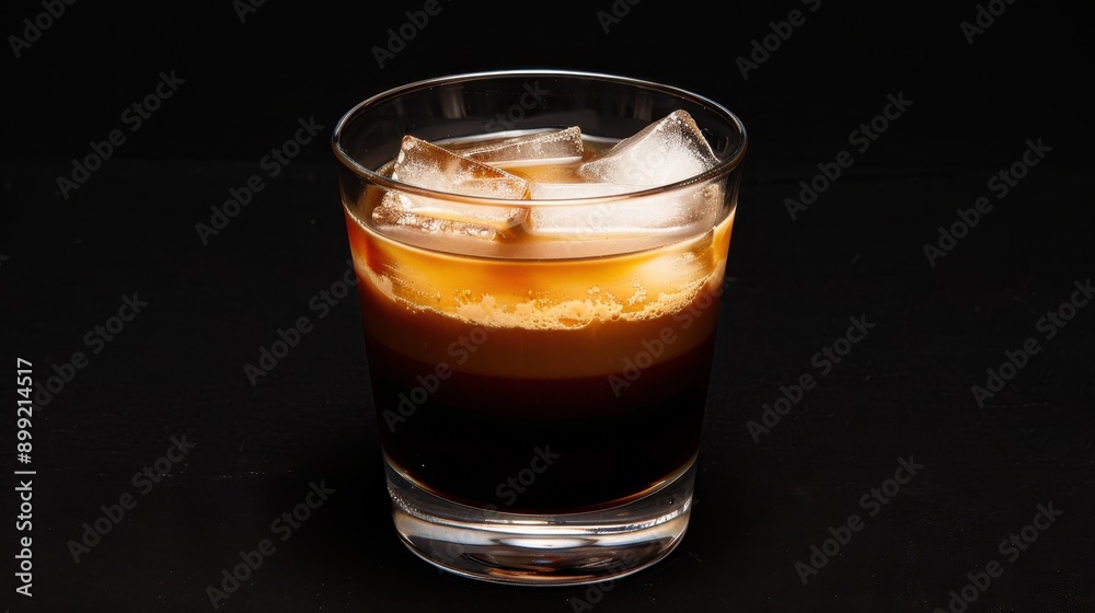 Beautiful iced espresso served in a clear glass, with smooth dark layers and ice cubes for a refreshing look Beautiful iced espresso served in a clear glass, with smooth dark layers and ice cubes for a refreshing look