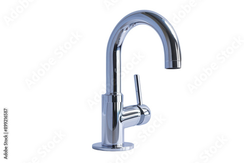 Modern Chrome Kitchen Faucet With Curved Spout and Single Lever Handle photo