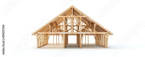 Wooden structure framework isolated on white background Generative Ai