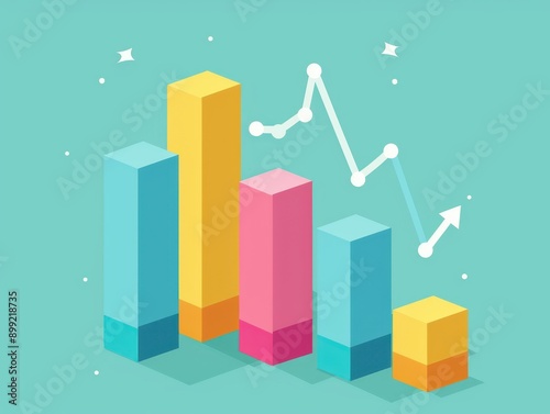 Stacked bar chart, segmented data, flat design illustration