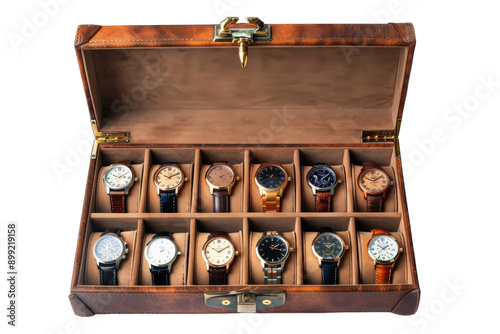 A Treasure Trove of Time: A Luxurious Leather Watch Box Showcasing a Collection of Exquisite Timepieces