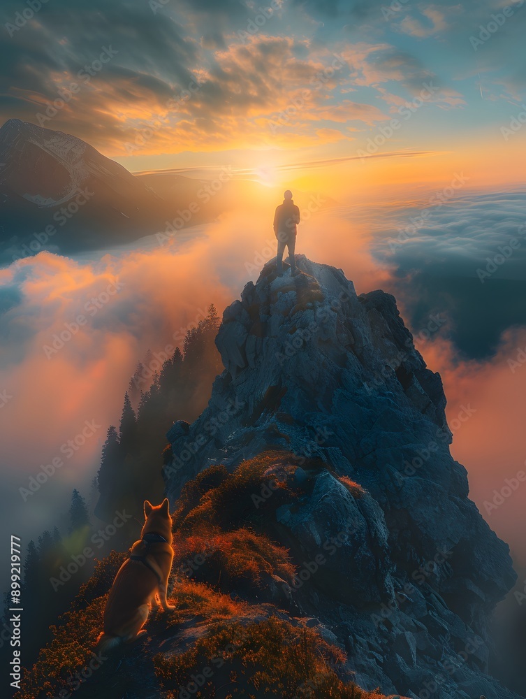 A group of people are hiking up a mountain A group of people are hiking up a mountain