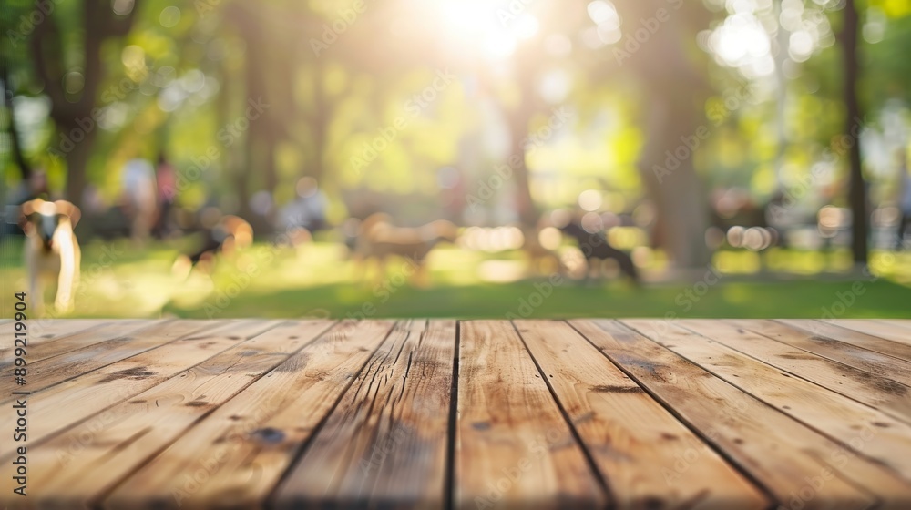 Wooden Table in a Tranquil Park Setting Wooden Table in a Tranquil Park Setting