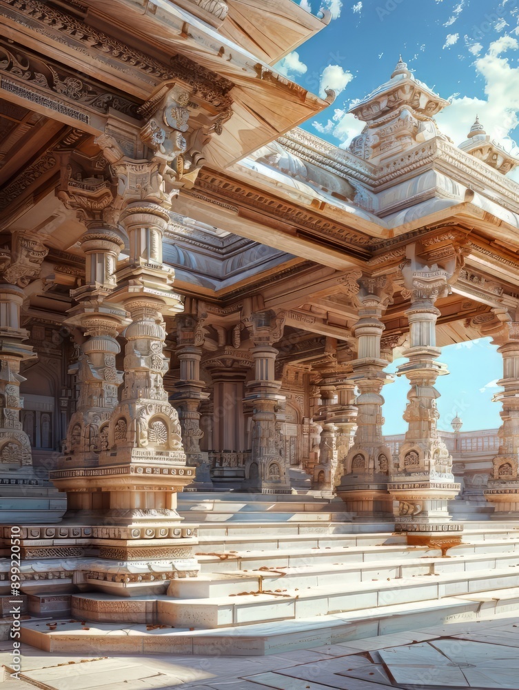 Fototapeta premium Ornate Stone Columns and Steps of an Ancient Temple