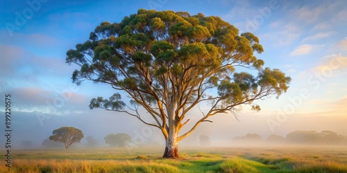 Mysterious tall gum tree in morning fog in South Australia, mystery, strong, tall, gum tree, morning fog, misty