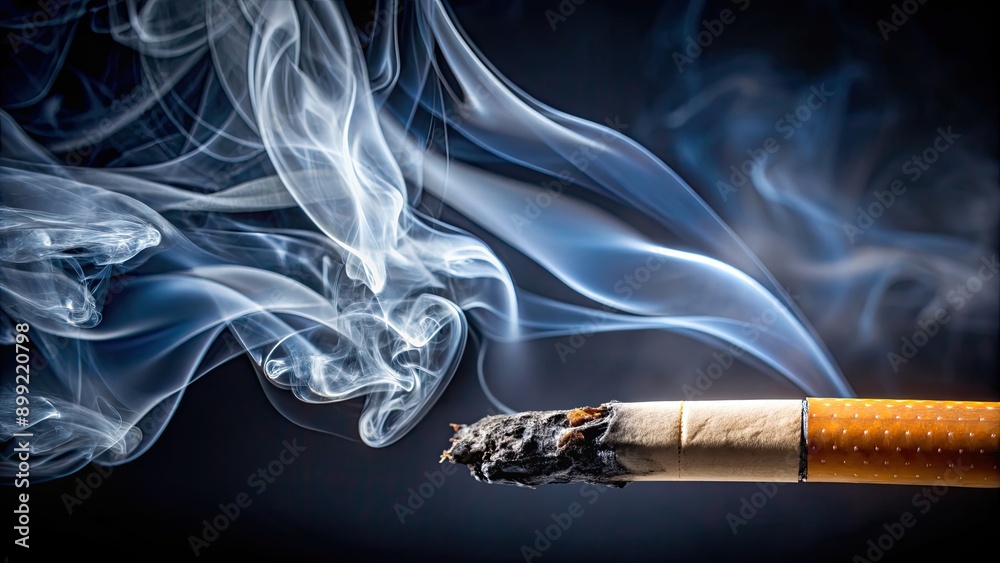 Closeup of a cigarette burning with smoke rising Stop smoking concept, cigarette, burning, smoking, addicted, health, danger Closeup of a cigarette burning with smoke rising Stop smoking concept, cigarette, burning, smoking, addicted, health, danger