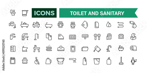 Toilet and Sanitary icons set. Outline set of toilet vector icons for ui design. Outline icons pack. Editable vector line icon set and illustration for web and UI application.