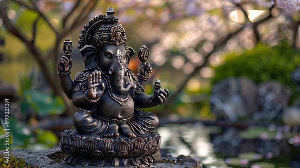 Peaceful Meditation Garden with Ganesha Statue Peaceful Meditation Garden with Ganesha Statue