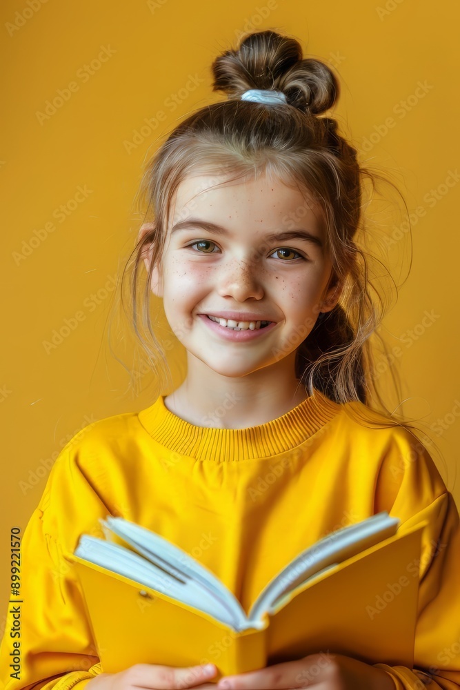 Portrait of a Smiling Young Girl Holding an Open Book Portrait of a Smiling Young Girl Holding an Open Book