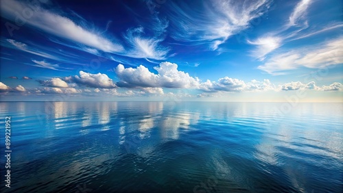 Serene image of a calm sea meeting the vast sky , ocean, horizon, peaceful, tranquil, blue, clouds, waves, peaceful, serenity photo