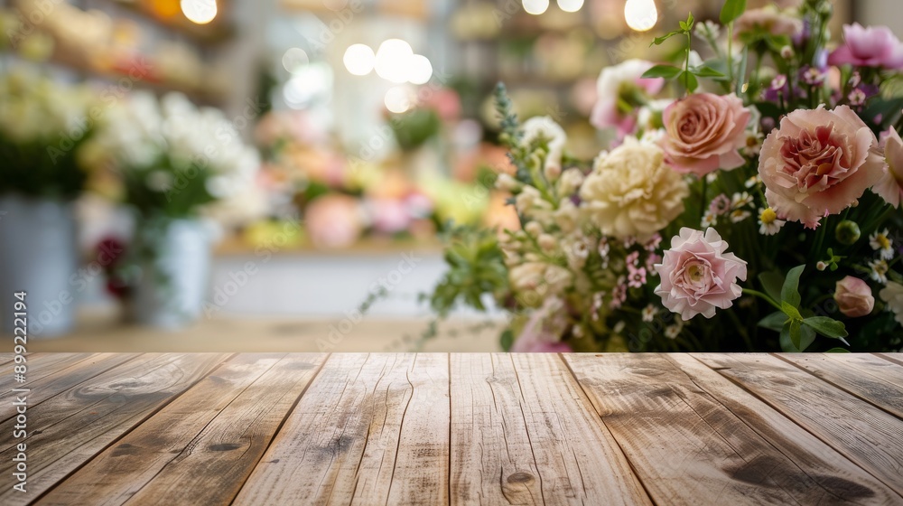 Beautiful Floral Arrangement on Wooden Tabletop Beautiful Floral Arrangement on Wooden Tabletop