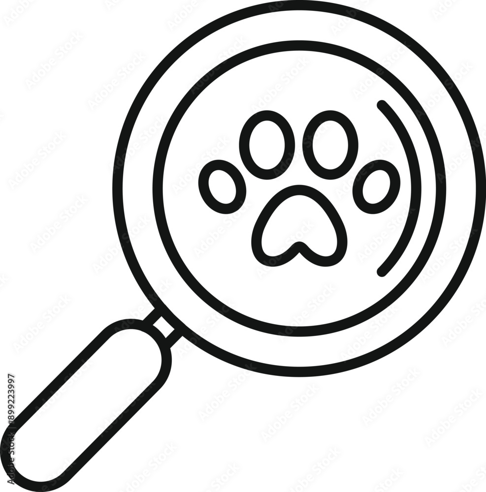 Magnifying glass is searching for a lost pet paw print