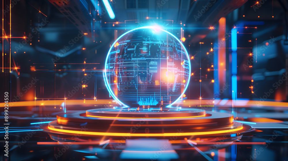 Obraz premium Tech-themed Earth, abstract technological background, futuristic intelligence.