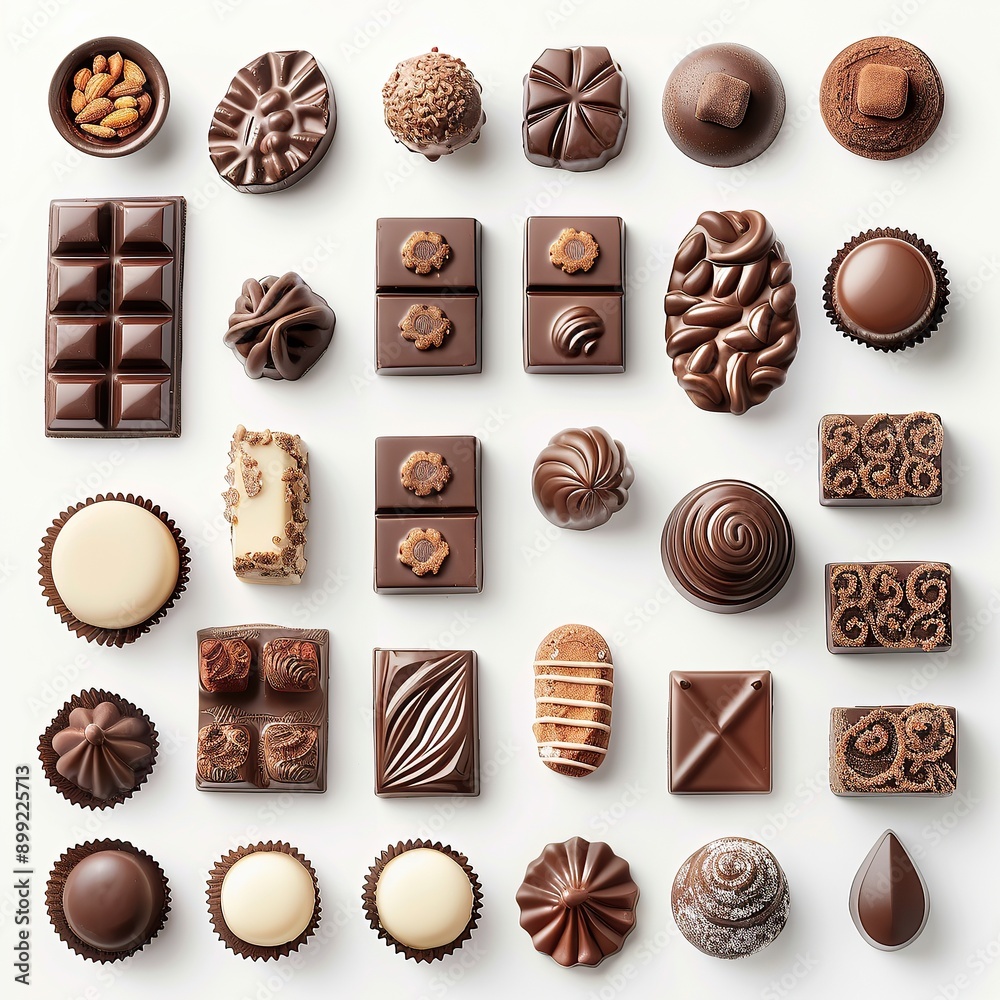 Assorted gourmet chocolates in various shapes and designs Assorted gourmet chocolates in various shapes and designs
