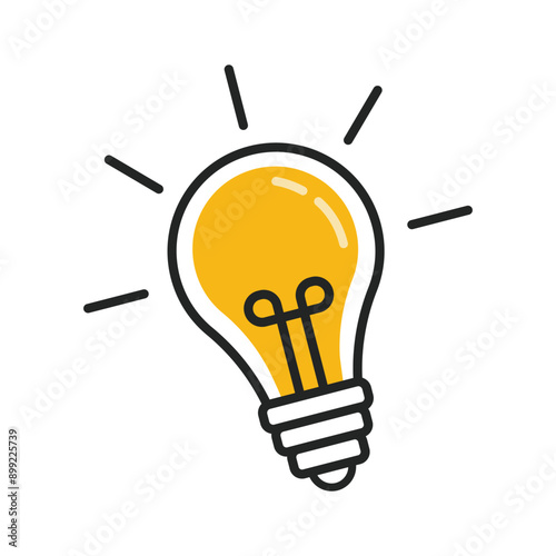 Light bulb with rays shine flat design vector. Symbol of creativity, idea, solution and thinking.