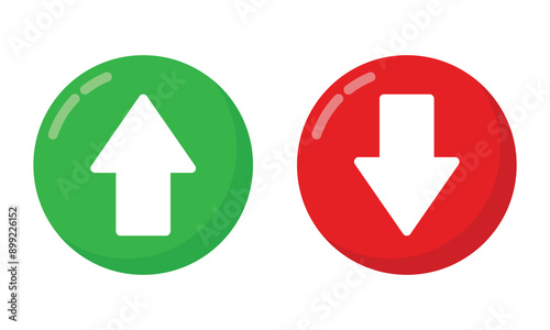 Up and down arrow icon with green and red circles. vector illustration.