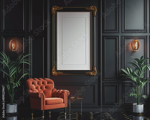 Hollywood glam kitchen gold accents with empty frame