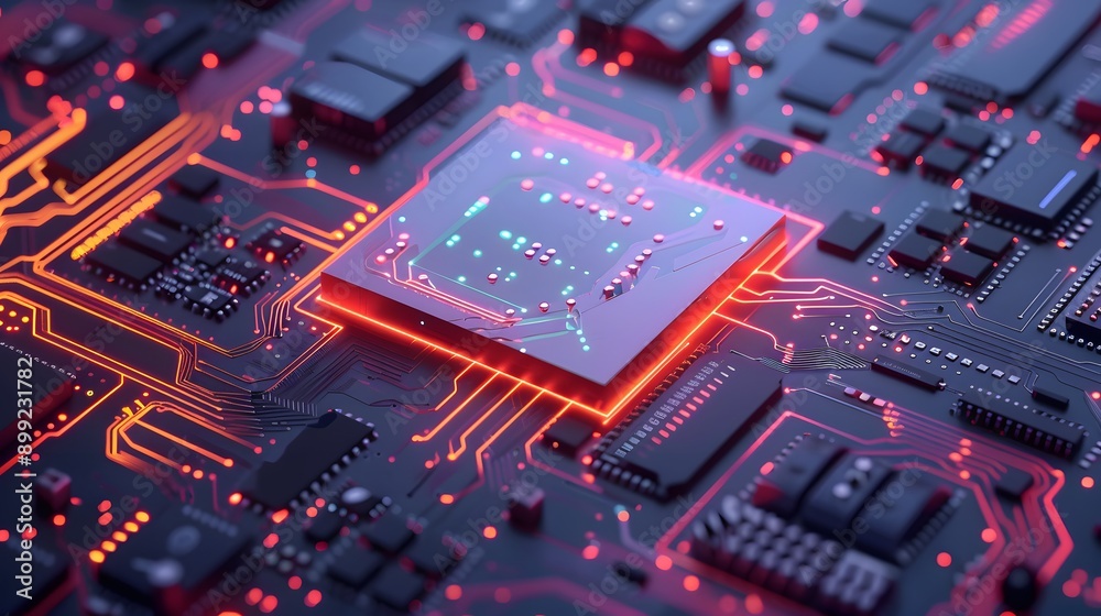 Glowing Circuit Board with CPU. Glowing Circuit Board with CPU.