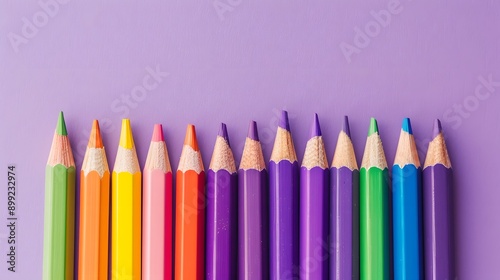 Colorful Pencils on Purple Background