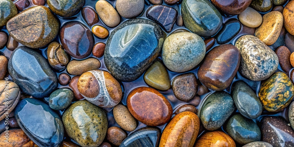 Smooth, wet river rocks in shades of grey, brown, and blue creating a natural, textured background , River, rocks, wet, smooth Smooth, wet river rocks in shades of grey, brown, and blue creating a natural, textured background , River, rocks, wet, smooth