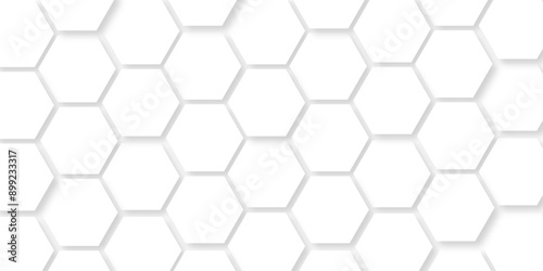 Abstract hexagonal futuristic geometric backdrop White background and embossed hexagon , honeycomb white hexagon concept design abstract technology background vector background, or wallpaper.