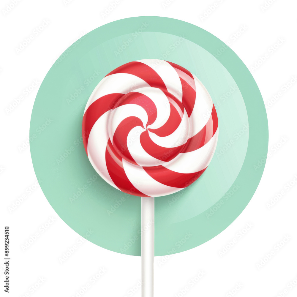Red and White Striped Lollipop on a Pastel Green Background Red and White Striped Lollipop on a Pastel Green Background