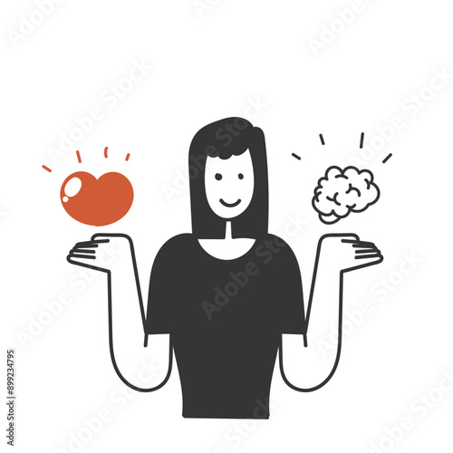 hand drawn doodle love and brain balance illustration