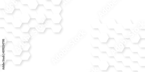 Abstract hexagonal futuristic geometric backdrop White background and embossed hexagon , honeycomb white hexagon concept design abstract technology background vector background, or wallpaper.