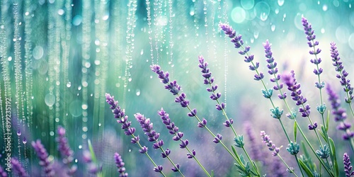 Graceful rainfall of midday pastel droplets in lavender mint, pastel, droplets, lavender, mint, rain, midday, gentle, graceful photo