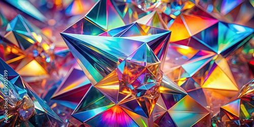 Crystalline forms refract vibrant prisms in a kaleidoscopic abstract , crystal, refract, vibrant, prisms, kaleidoscopic