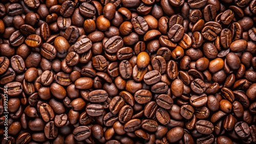 Top view background of dark roast coffee beans, coffee, beans, espresso, black, aromatic, caffeine, morning