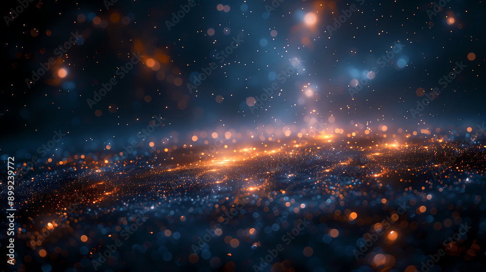 Blue Space Filled with Stars, Bokeh, and Particle Lighting in Digital Art Blue Space Filled with Stars, Bokeh, and Particle Lighting in Digital Art