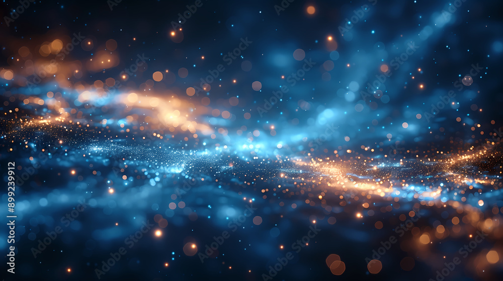 Obraz premium Blue Space Filled with Stars, Bokeh, and Particle Lighting in Digital Art