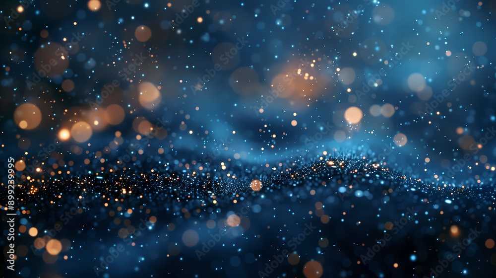Blue Space Filled with Stars, Bokeh, and Particle Lighting in Digital Art Blue Space Filled with Stars, Bokeh, and Particle Lighting in Digital Art