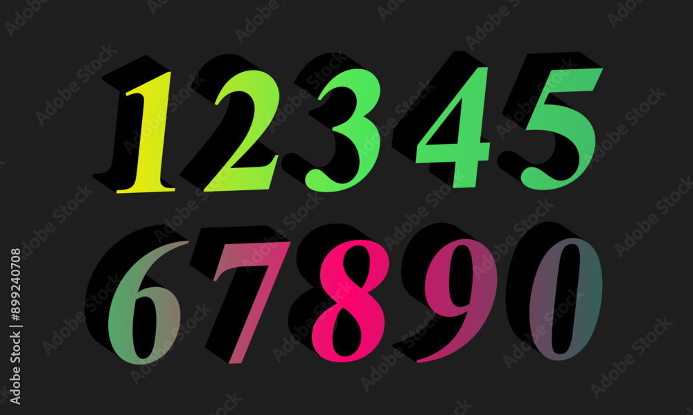 3D set number, Vector set of number, gradient number 3D set number, Vector set of number, gradient number