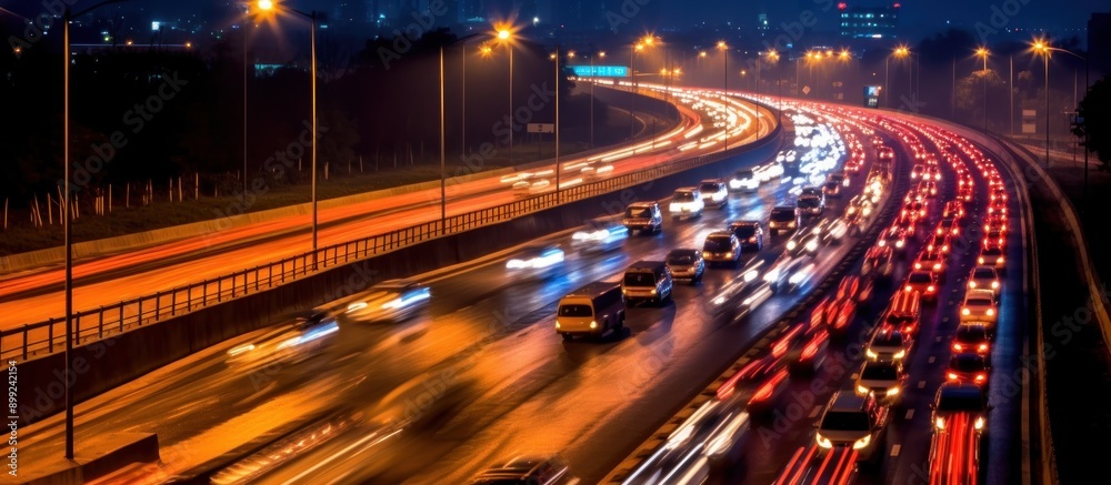 Obraz premium Nighttime Traffic on a City Highway