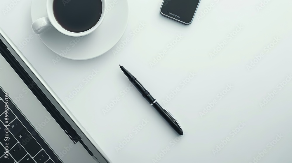 Minimalist Office Desk Setup: Coffee, Laptop, and Pen Minimalist Office Desk Setup: Coffee, Laptop, and Pen