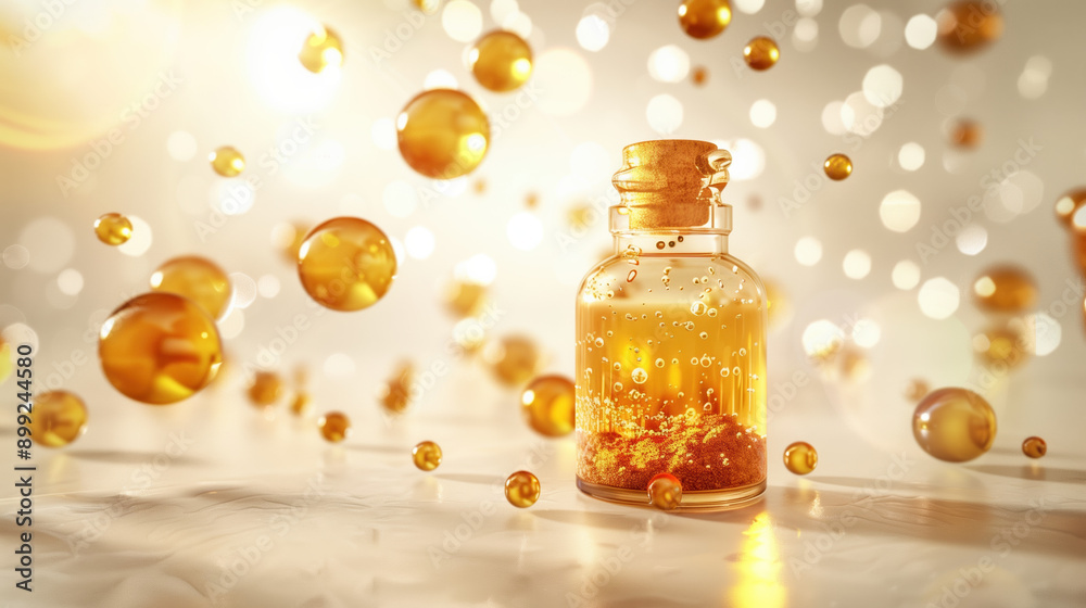 Golden Shilajit Extract Bottle in 3D with Floating Bubbles and White Background – Hyper-Realistic and Visually Inviting Golden Shilajit Extract Bottle in 3D with Floating Bubbles and White Background – Hyper-Realistic and Visually Inviting