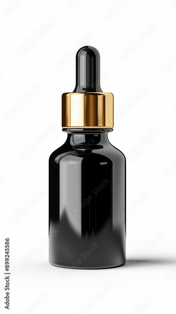Naklejka premium Ultra-Realistic 3D Rendering of Elegant Shilajit Extract Bottle with Golden Hue and Subtle Reflections on White Background