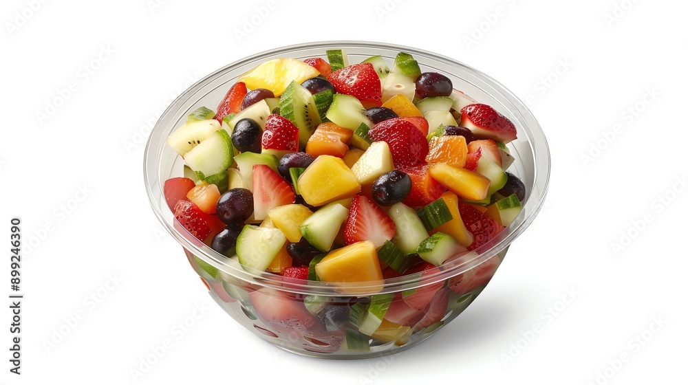 Bowl of fresh fruit salad on solid white background, single object Bowl of fresh fruit salad on solid white background, single object