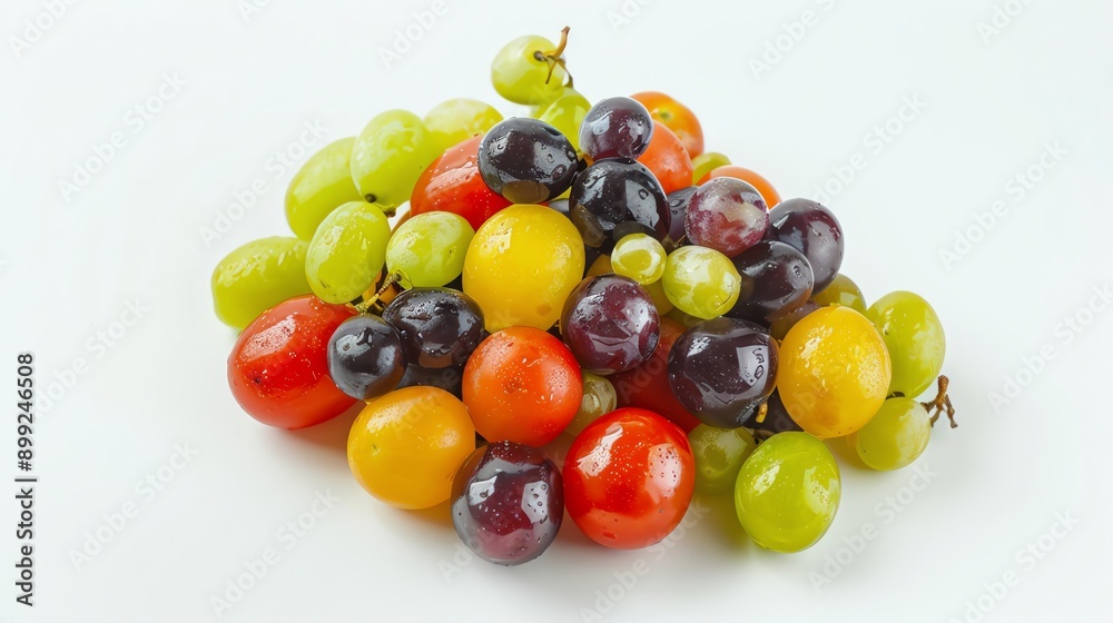 Fresh fruit salad with grapes on solid white background, single object Fresh fruit salad with grapes on solid white background, single object