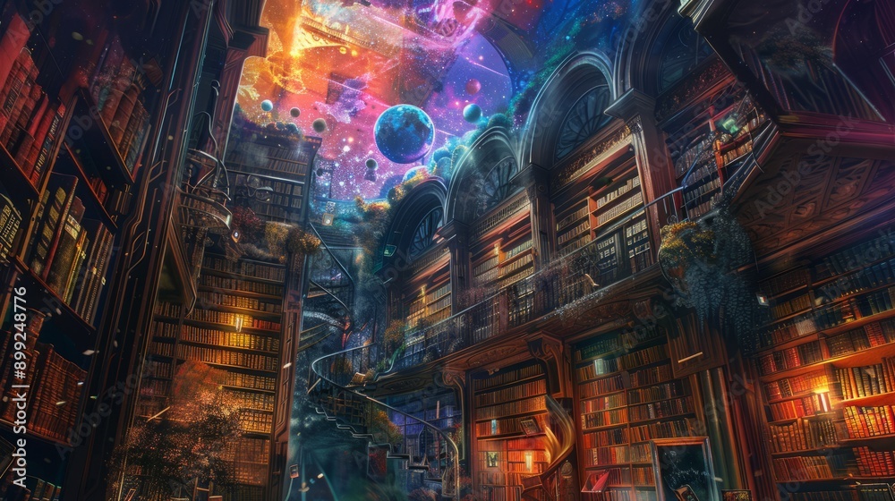 Library of the Cosmos, divine, fantasy art style, vibrant colors, digital painting Library of the Cosmos, divine, fantasy art style, vibrant colors, digital painting
